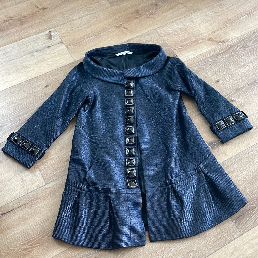 Diane von furstenbeg metallic blue jacket women size 4 in excellent conditions